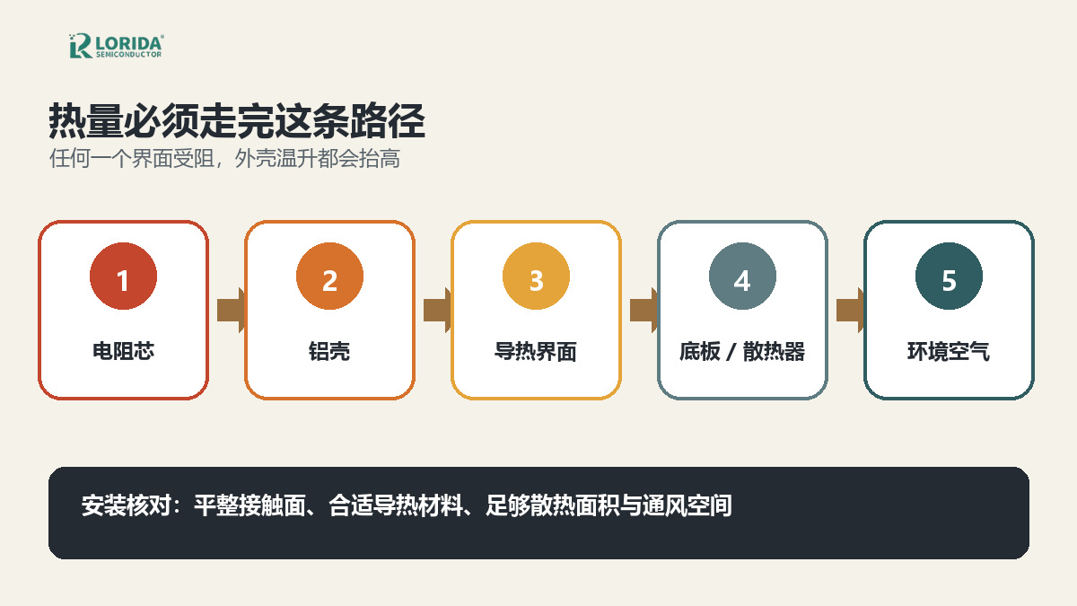 黄金铝壳电阻从电阻芯到环境空气的散热路径