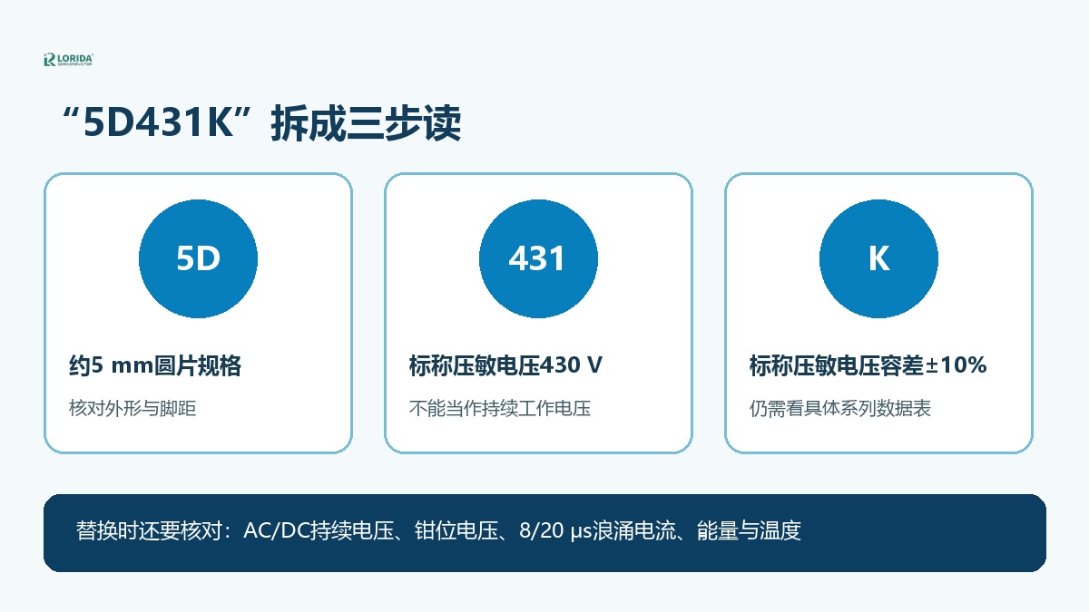 5D431K型号与持续电压钳位电压参数边界